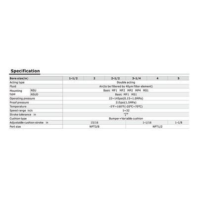 NSUD4X28ST AIRTAC NFPA CYLINDER NSU SERIES 4" BORE, 28" STROKE, DBL ROD W/ MAGNET